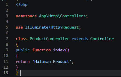 Kode method index pada ProductController